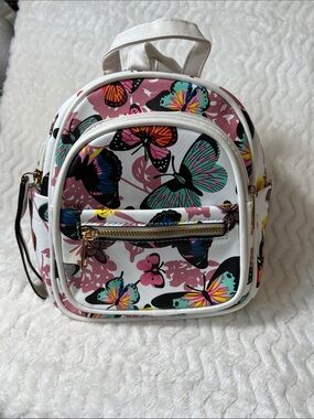 Butterfly Print Mini Backpack - Multicolor on White